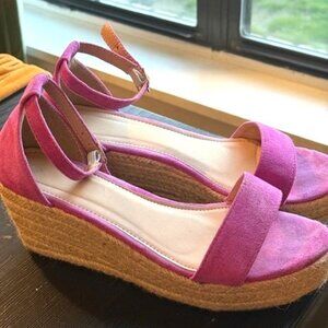 Pink Suede Espadrille Wedge Sandals